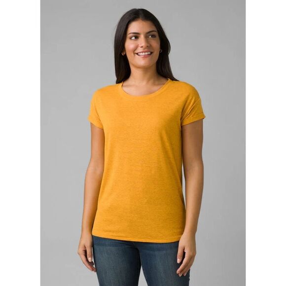 PRANA Women’s Mustard Yellow Short Sleeve Cozy Up T-Shirt Size Medium - Picture 1 of 5